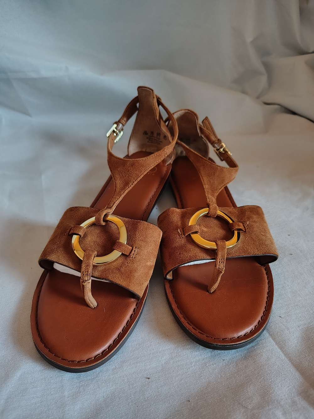 Sarto Franco Sarto Cognac Suede T-Strap Ring Sandals Women's 7.5